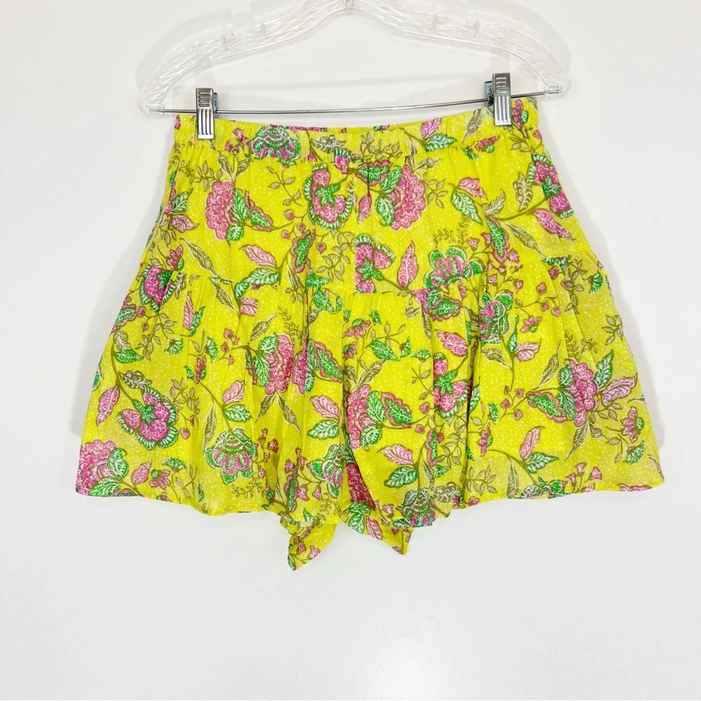 Sundry Floral Yellow Multi Color Printed Shorts Flowy Size Medium Cotton